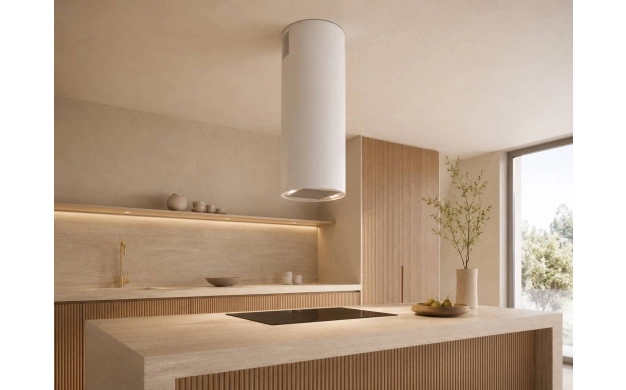 Sirius MO407 White – премиум бял островен аспиратор, Ø37 см, 650 м³/ч