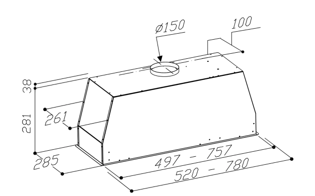 Sirius SM913BK 52 см – черен аспиратор за пълно вграждане, 610 м³/ч